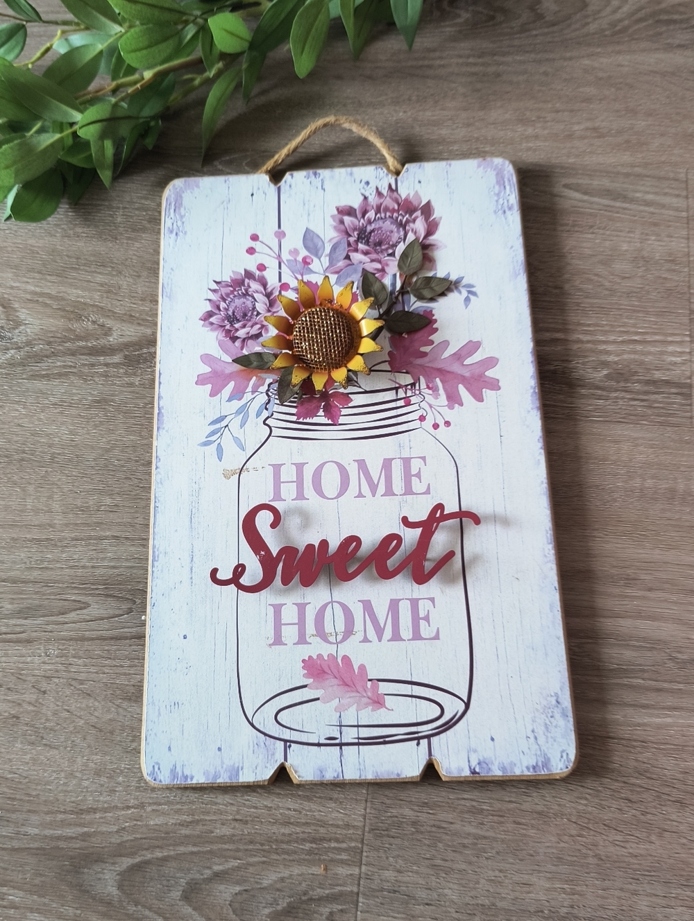 Rustic ASHLAND Autumn Sunflower "Home Sweet Home" Mason Jar Wooden Decor Plaque